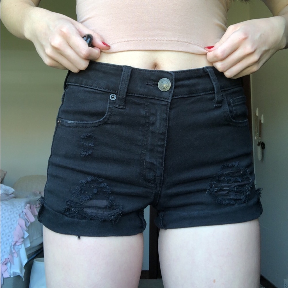 black high-wasted jean shorts from american eagle